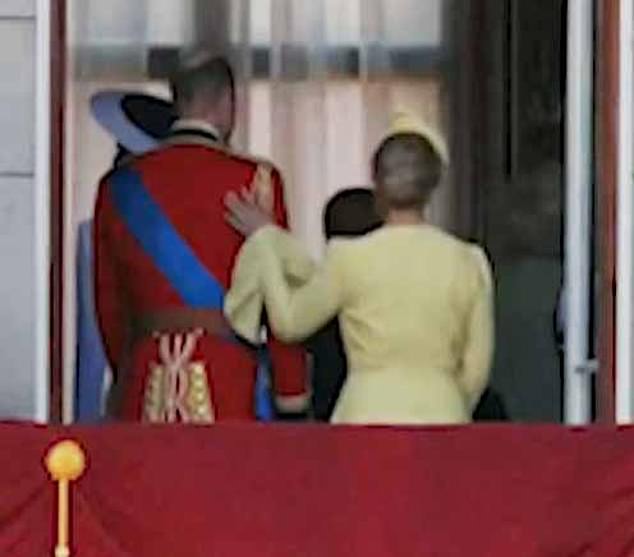 Duchess of Edinburgh places a supportive hand on Prince William's back
